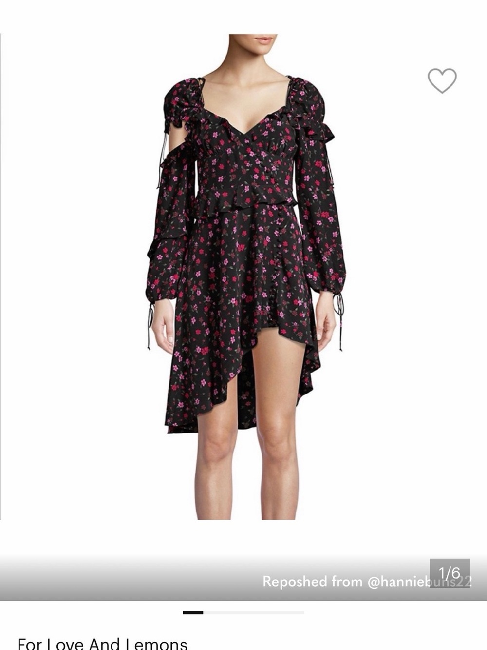 For Love And Lemons Black with Pink Floral High-Low Dress